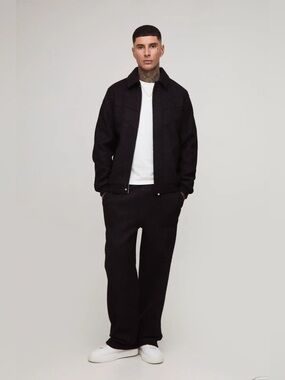 boohooMAN Tall Wool Look Regular Fit Collared Bomber Jacket